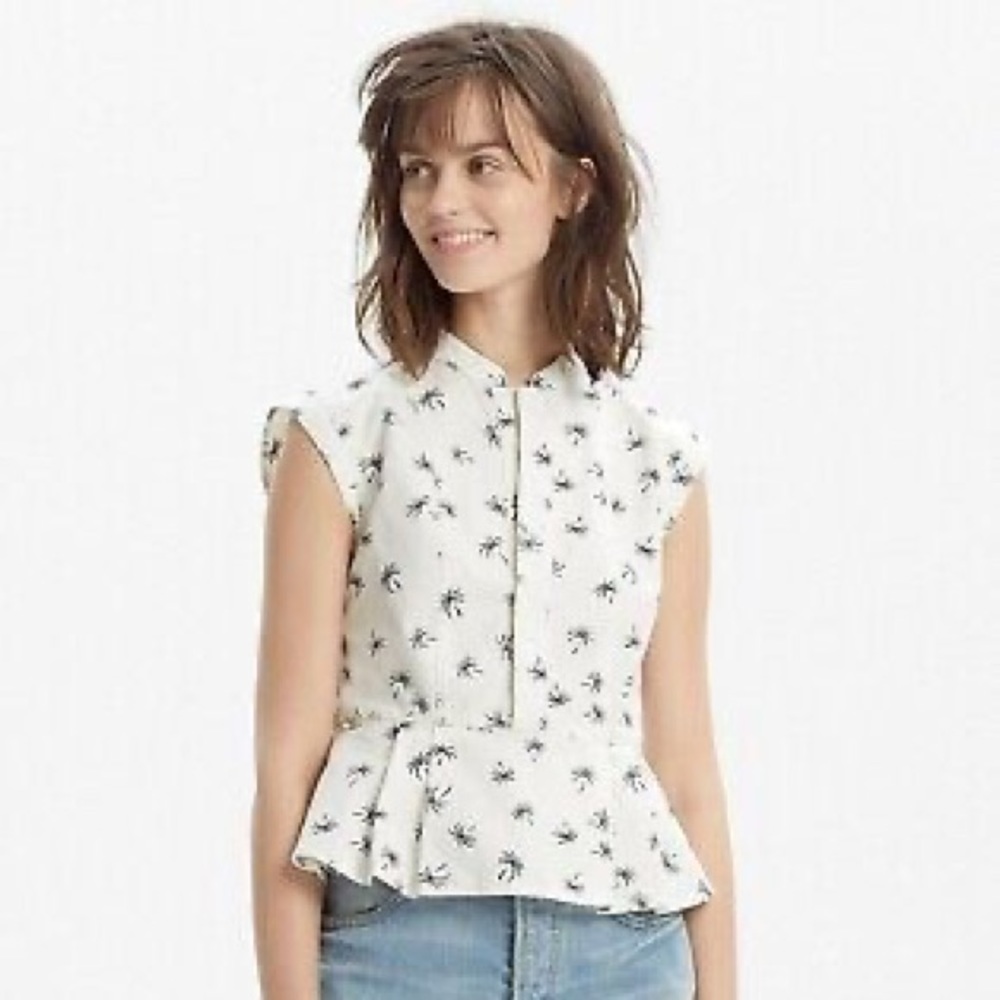 MADEWELL / peplum top in palm tree print blouse size 0